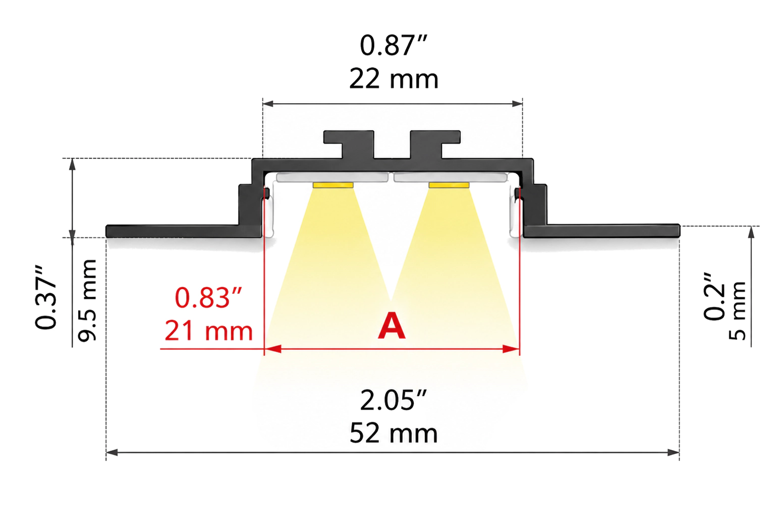 Rozměry profilu OP-30 1000x52x9,5mm